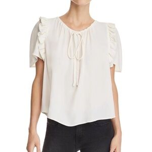 FRAME | Scoop-neck Raglan Ruffle Short-sleeve Off White Top Size Medium
